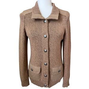 Y2K Ralph Lauren Jeans Co Tan Southwestern Button Front Knit Cardigan Size Large
